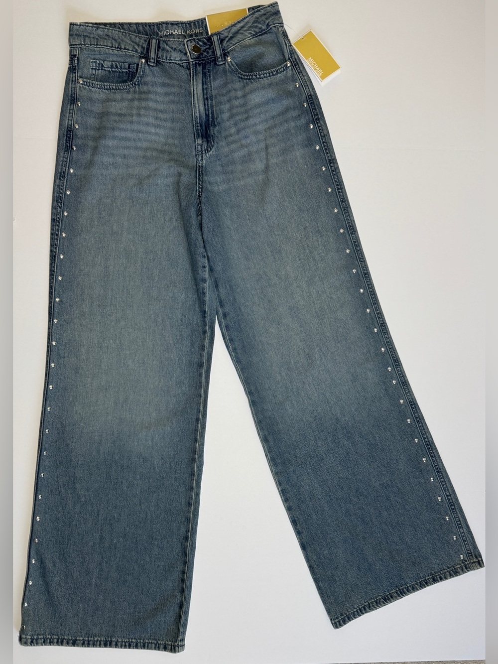 Michael Kors Medium Blue Wide-Leg Jeans with Side Studs